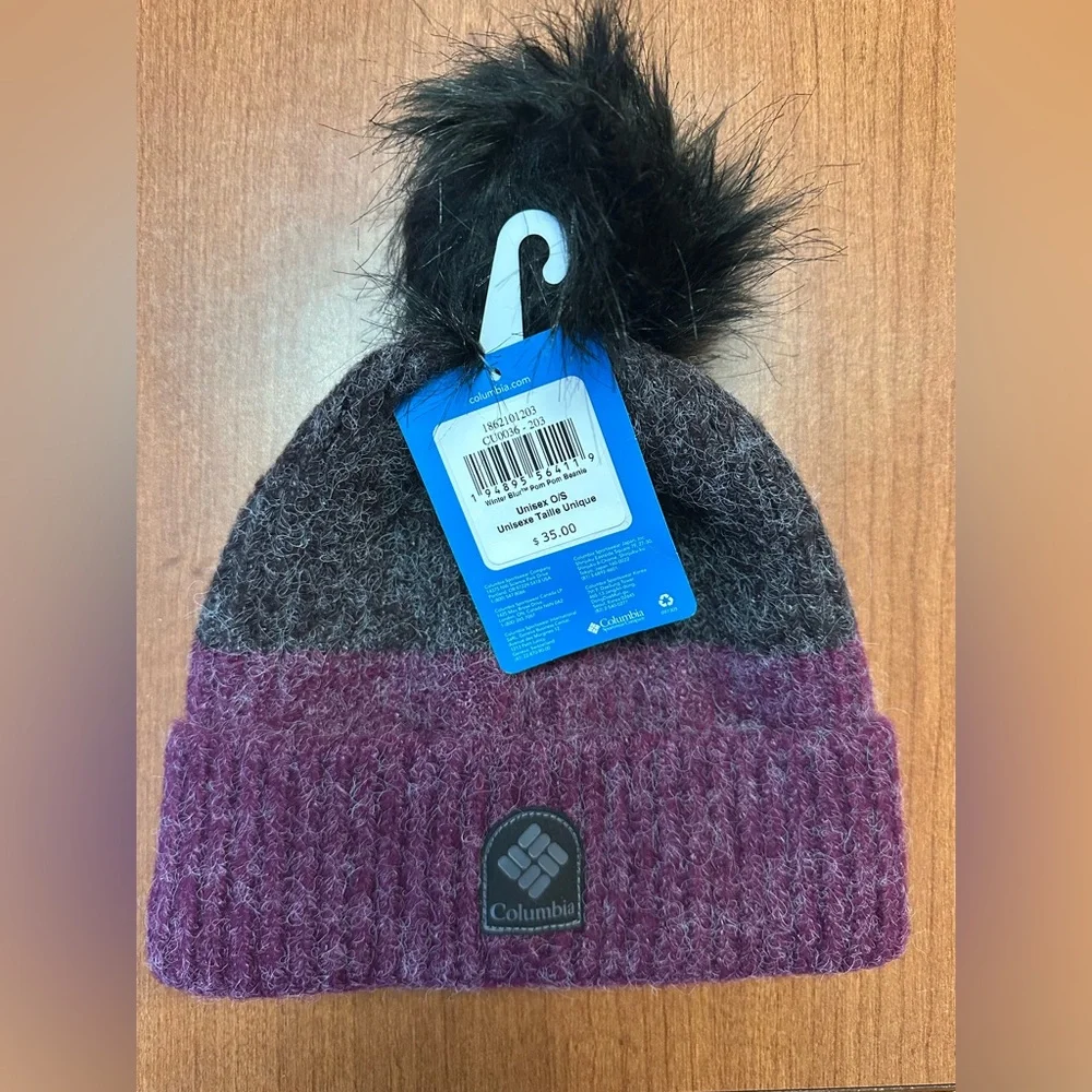 Columbia Maroon and brown Knit Hat Pom Pom Beanie - OS